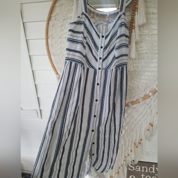 Zara Nantucket Coastal Stripe Button down Dress Size Medium - Picture 2 of 4
